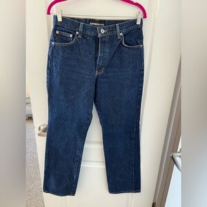 Women’s express jeans boot cut dark wash mid rise 7/8 regular western mom jeans